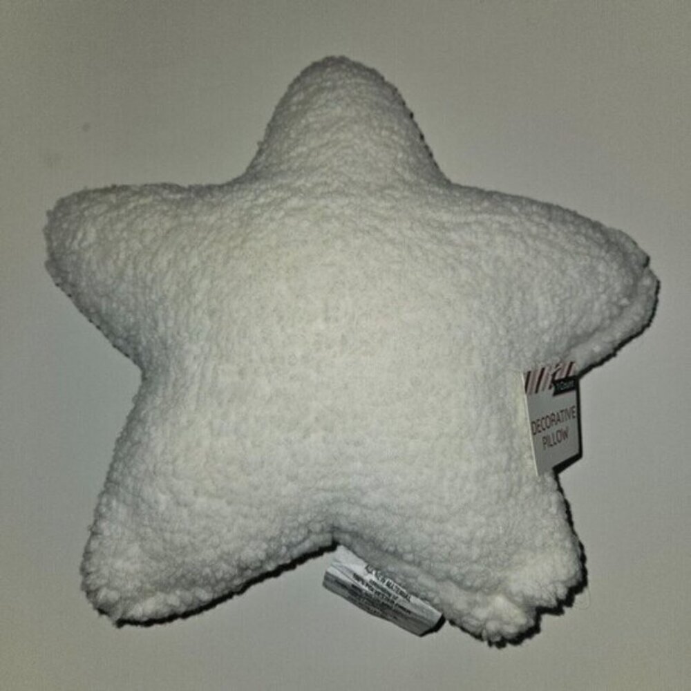 White Star Sherpa Decorative Pillow Plush Throw Decor 14" Wide w/Tag NEVER USED